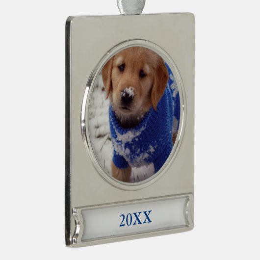Golden Retriever Puppy Verzilverd Banner Ornament (Rechts)