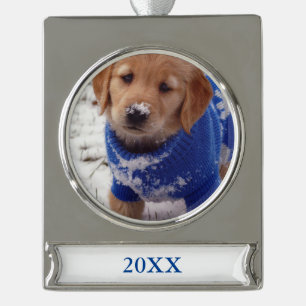 Golden Retriever Puppy Verzilverd Banner Ornament