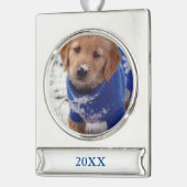 Golden Retriever Puppy Verzilverd Banner Ornament (Links)