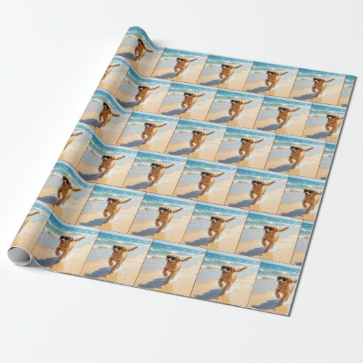 Golden Retriever Puppy Walking the Beach Cadeaupapier (Uitgerold)