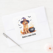 Golden Retriever Puppy Witch Halloween Waterverf Vierkante Sticker (Envelop)