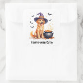 Golden Retriever Puppy Witch Halloween Waterverf Vierkante Sticker (Tas)