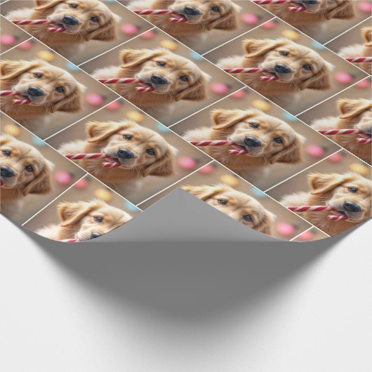 Golden Retriever Puppy With a Candy Cane Cadeaupapier (Hoek)