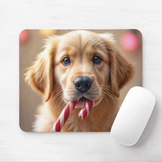 Golden Retriever Puppy With a Candy Cane Muismat (Met muis)