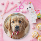 Golden Retriever Puppy With a Candy Cane Papieren Bordje (Feest)