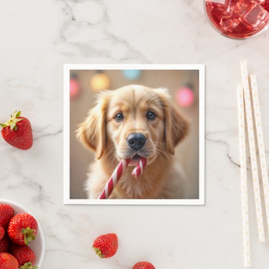 Golden Retriever Puppy With a Candy Cane Servet (Insitu)