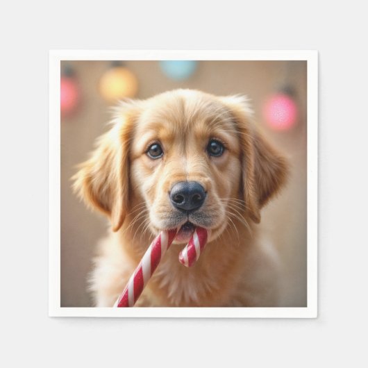 Golden Retriever Puppy With a Candy Cane Servet (Voorkant)
