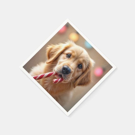 Golden Retriever Puppy With a Candy Cane Servet (Hoek)