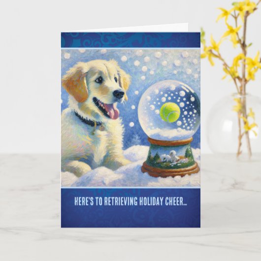Golden Retriever Puppy With Tennis Ball Snow Globe Kaart (Gele Bloem)