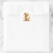Golden Retriever Puppy with Yellow Flowers Ronde Sticker (Tas)