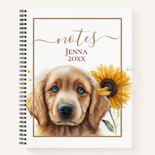 Golden Retriever Puppy Zonnebloem gepersonaliseerd Notitieboek (Voorkant)