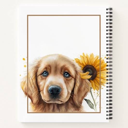 Golden Retriever Puppy Zonnebloem gepersonaliseerd Notitieboek (Achterkant)