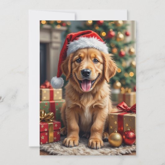 Golden Retriever Puppy's First Christmas Festive Feestdagenkaart (Voorkant)