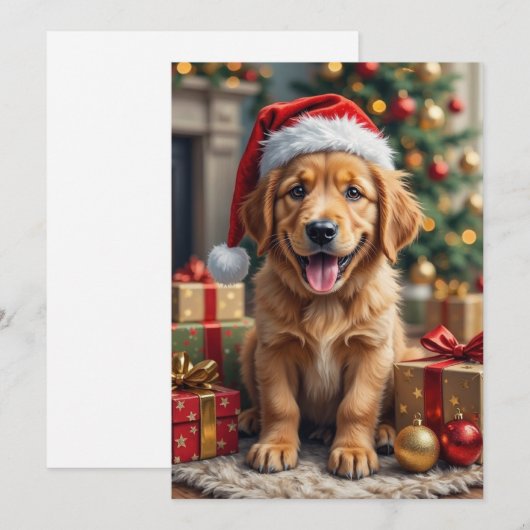 Golden Retriever Puppy's First Christmas Festive Feestdagenkaart (Voorkant / Achterkant)