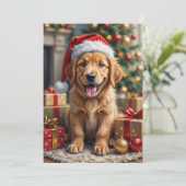 Golden Retriever Puppy's First Christmas Festive Feestdagenkaart (Staand voorkant)