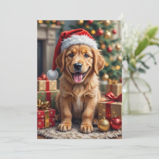 Golden Retriever Puppy's First Christmas Festive Feestdagenkaart (Staand voorkant)