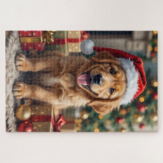 Golden Retriever Puppy's First Christmas Festive Legpuzzel (Horizontaal)
