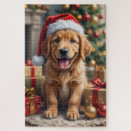 Golden Retriever Puppy's First Christmas Festive Legpuzzel (Verticaal)