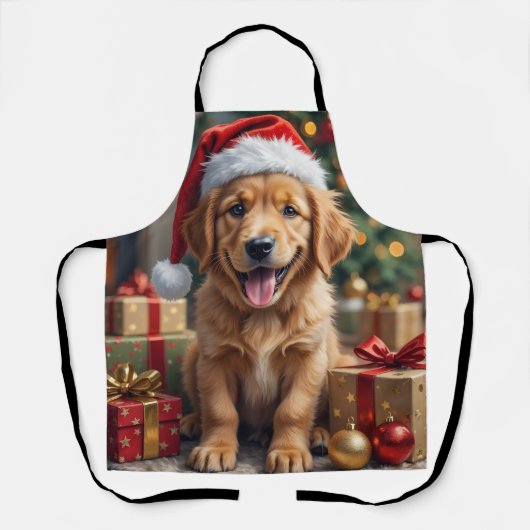 Golden Retriever Puppy's First Christmas Festive Schort (Voorkant)