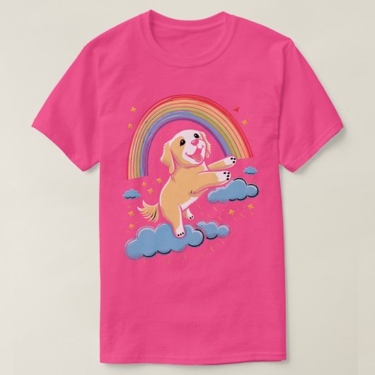 Golden Retriever Rainbow Cloud Leuke Dieren Kawaii T-shirt (Design voorkant)