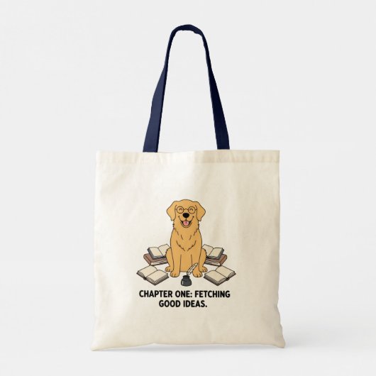 Golden Retriever Reading Creative Book Design Tote Bag (Achterkant)
