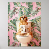 Golden Retriever Reading on Toilet Bathroom Print, Poster (Voorkant)