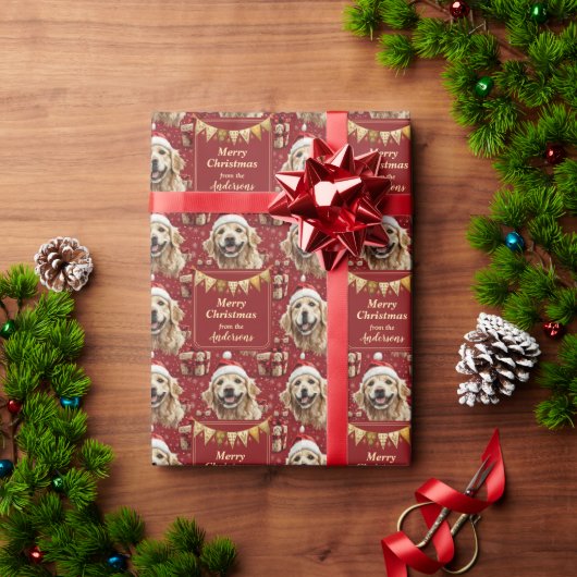 Golden Retriever Red Banner Kerstmis Cadeaupapier (Feestdagen Geschenken)