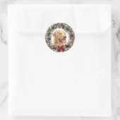 Golden Retriever Red Bow Pinecone Wreatkerst Ronde Sticker (Tas)