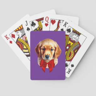 Golden Retriever Red Bow Pokerkaarten