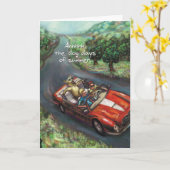 Golden Retriever Red Convertible - Verjaardag Kaar Kaart (Gele Bloem)