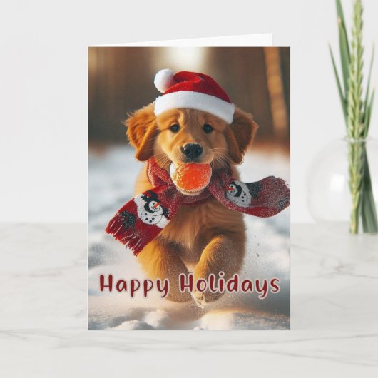 Golden Retriever Red Puppy Christmas Kaart (Voorkant)