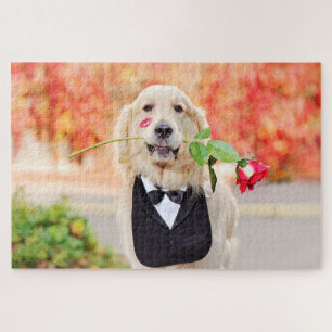 Golden Retriever Red Rose Love Dog Natuur Animal Legpuzzel