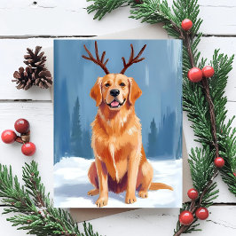 Golden Retriever Rendier Gewei Kerstmis Feestdagenkaart