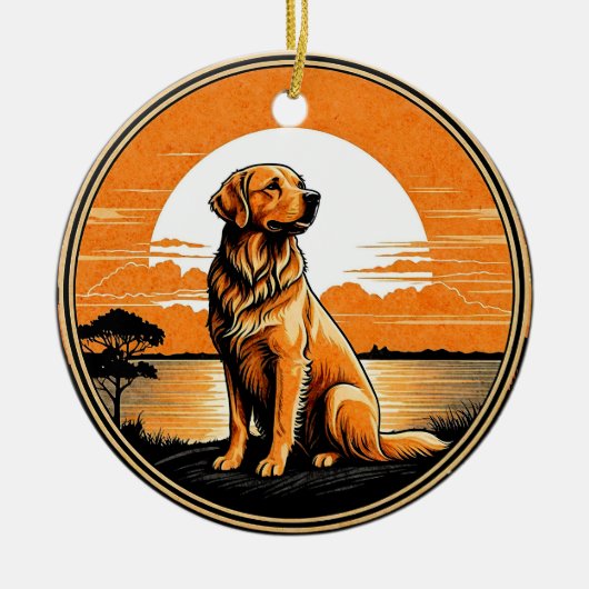 Golden Retriever Retro Sunset Dog Lover Keramisch Ornament (Voorkant)