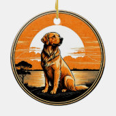Golden Retriever Retro Sunset Dog Lover Keramisch Ornament (Achterkant)