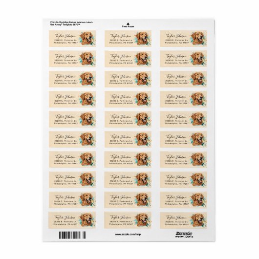 Golden Retriever Return Address Label (Full Sheet)