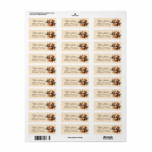 Golden Retriever Return Address Label (Full Sheet)