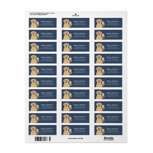 Golden Retriever Return Address Labels (Full Sheet)