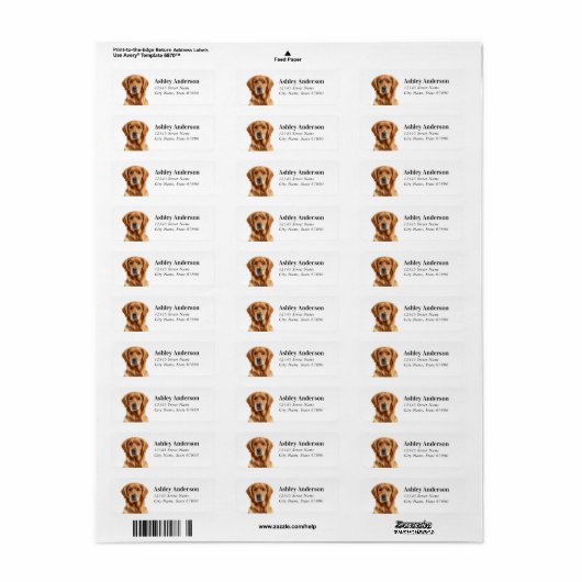 Golden Retriever Return Address Labels (Full Sheet)