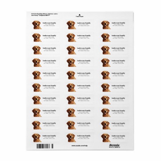 Golden Retriever Return Address Labels (Full Sheet)