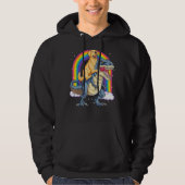 Golden Retriever Riding Dinosaur Rex Boys Rainbow Hoodie (Voorkant)