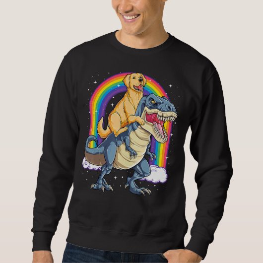 Golden Retriever Riding Dinosaur Rex Boys Rainbow Trui (Voorkant)