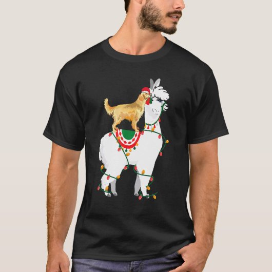 Golden Retriever Riding Llama Lights T-shirt (Voorkant)