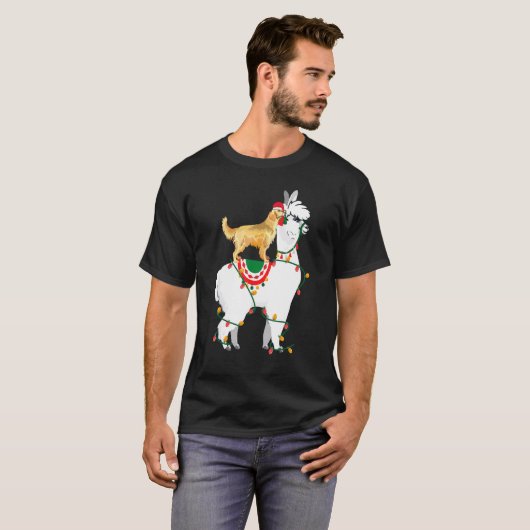 Golden Retriever Riding Llama Lights T-shirt (Voorkant volledig)