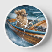 Golden Retriever Rijden met een  houten boot (Voorkant)