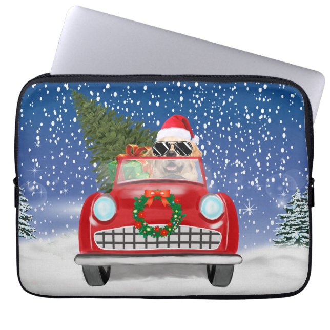 Golden Retriever rijdt met sneeuwkerst Laptop Sleeve (Voorkant)
