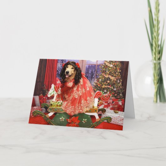 Golden Retriever Rocking Horse Kerstmis Feestdagen Kaart (Voorkant)