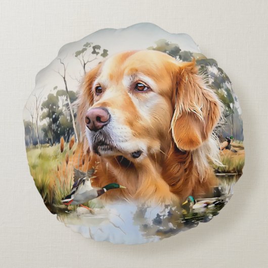 Golden Retriever Rond Kussen (Achterkant)