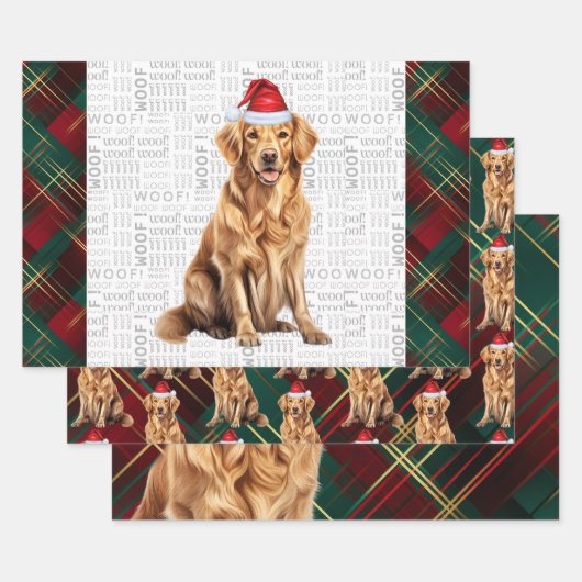 Golden Retriever Rood Groen Vakantie Geplaagd Kers Inpakpapier Vel (Set)