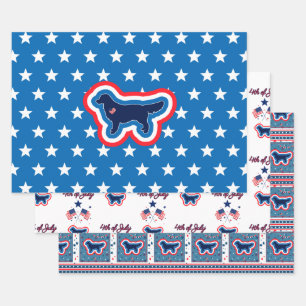 Golden Retriever Rood Wit En Blauw 4 juli Inpakpapier Vel